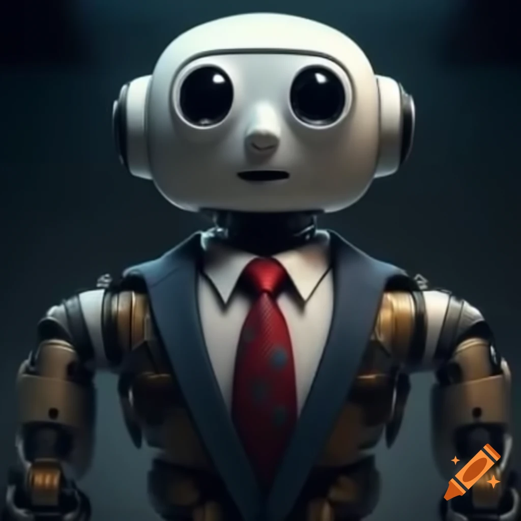 Professional robot giving a speech in formal suit