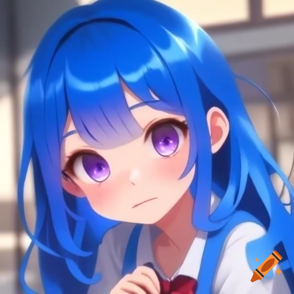 Anime style girl with blue hair