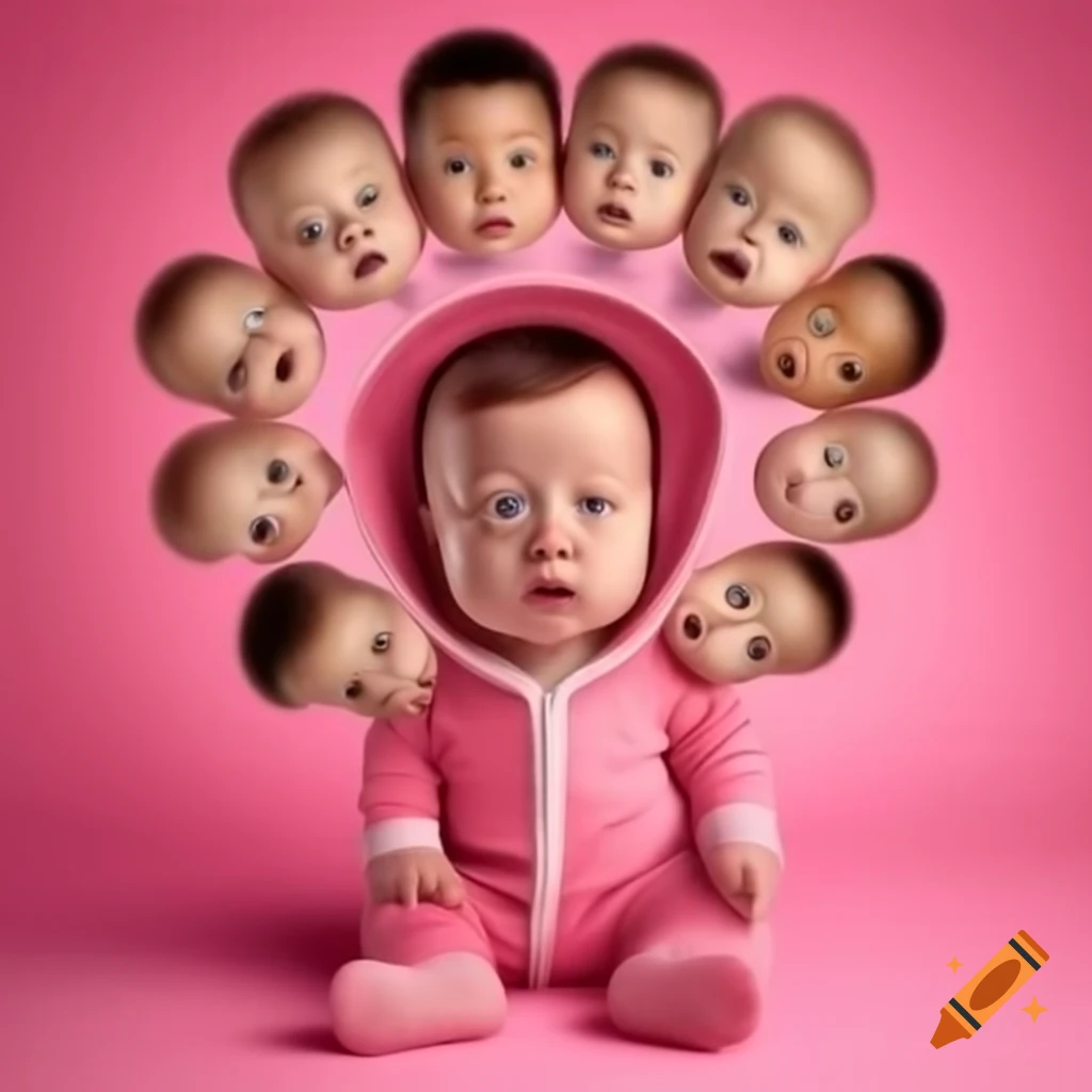 Elon Musk wearing a pink onesie surrounded by twelve babies, photorealistic style