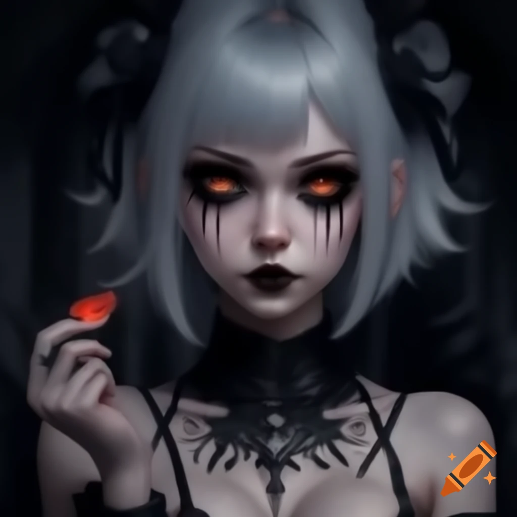 Anime goth woman with icing sugar aesthetics