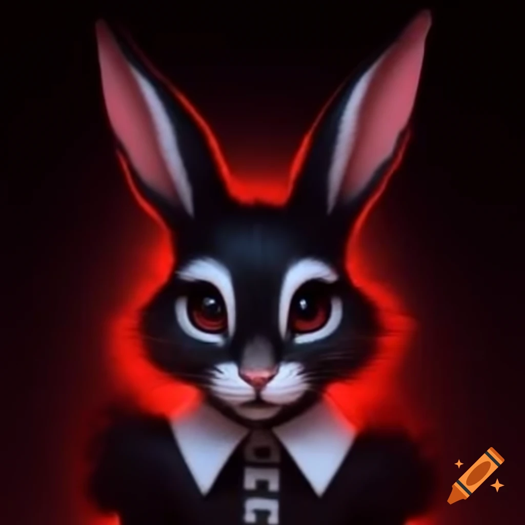 Black, white, and red goth rabbit fursona design