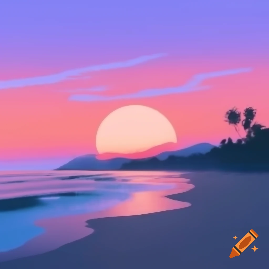 Lofi pixel art beach sunset scene