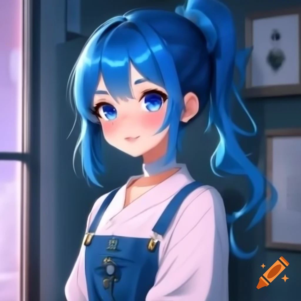 Anime style girl with blue hair