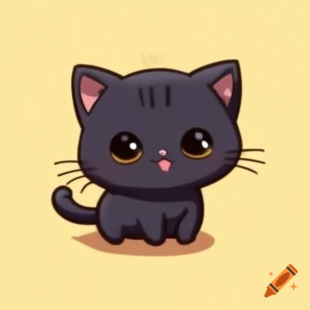 Adorable small chibi black cat standing on two legs