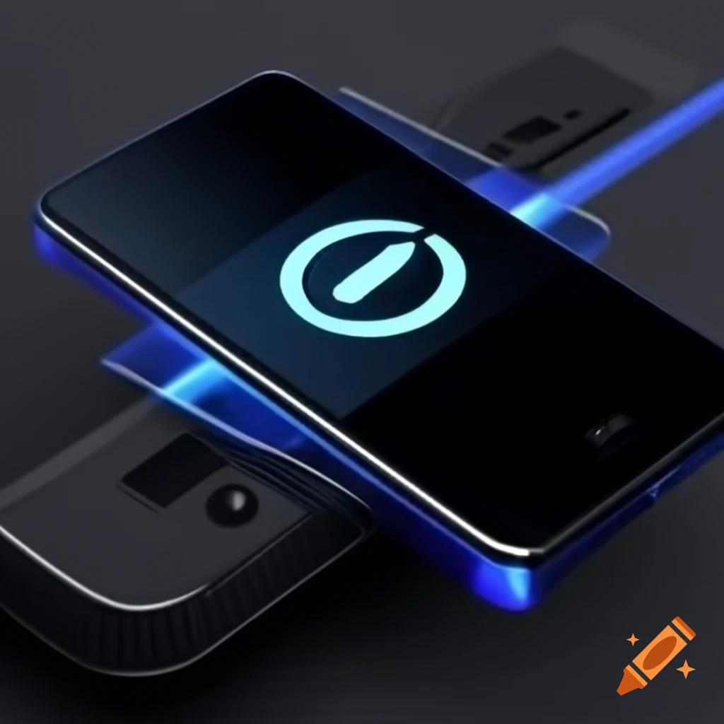 Smartphone on wireless charging pad with charging symbol and soft glow