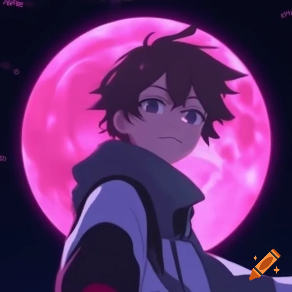 Rin Nohara with bright pink moon in background