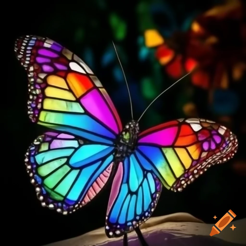 Rainbow stained glass butterfly made of translucent resin