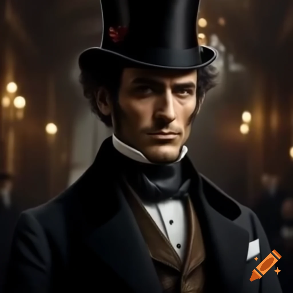 Victorian gentleman with mustache, exuding strength and intelligence