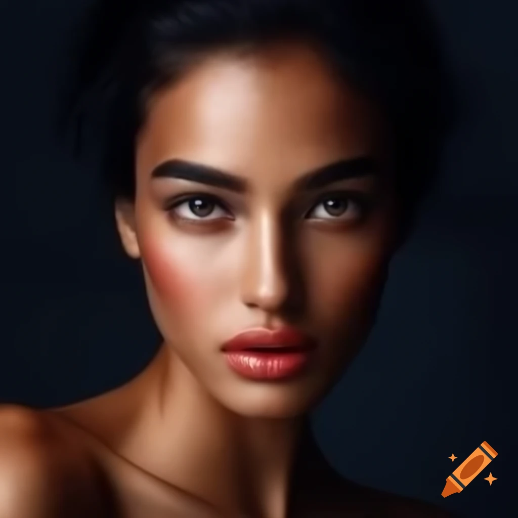 Portrait of a woman in extravagant fashion with intense gaze, dark atmosphere