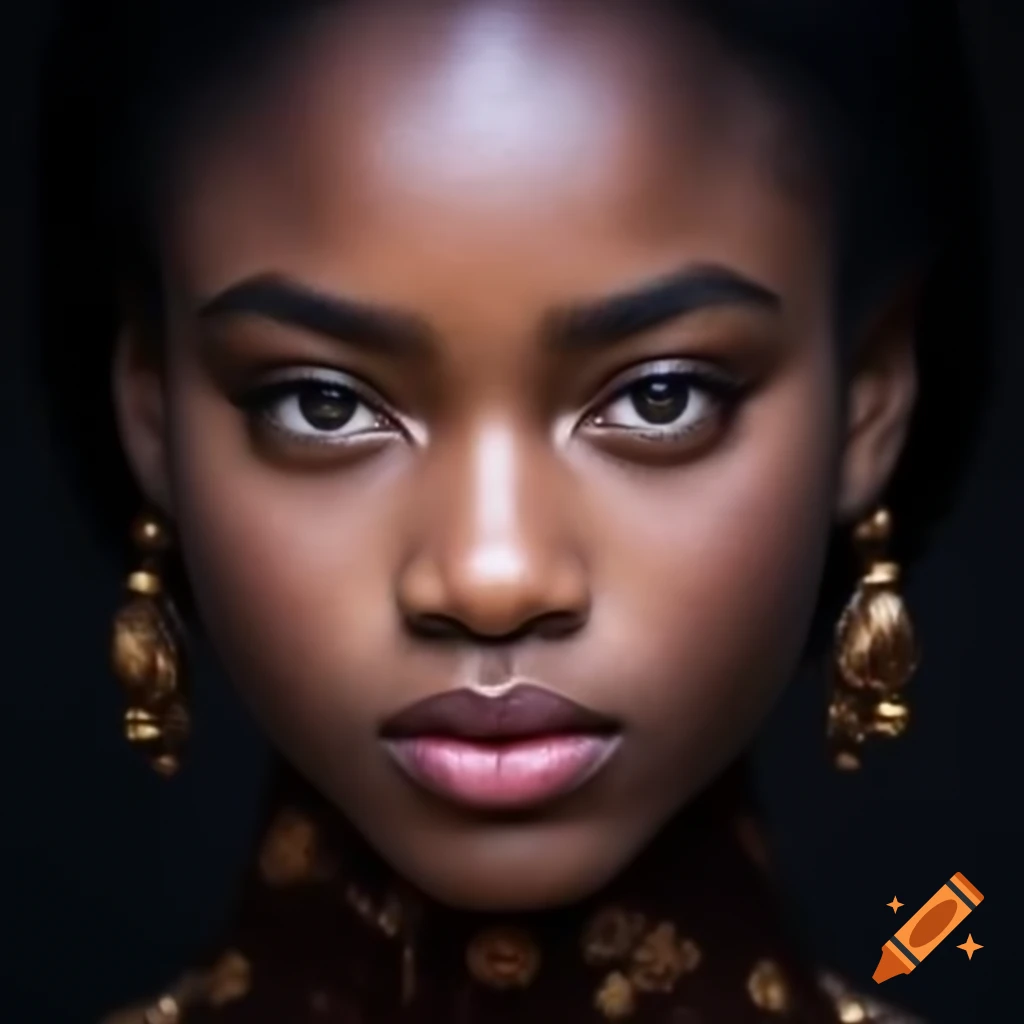 Young woman in extravagant fashion with intense gaze, dark atmosphere, hyper detailed