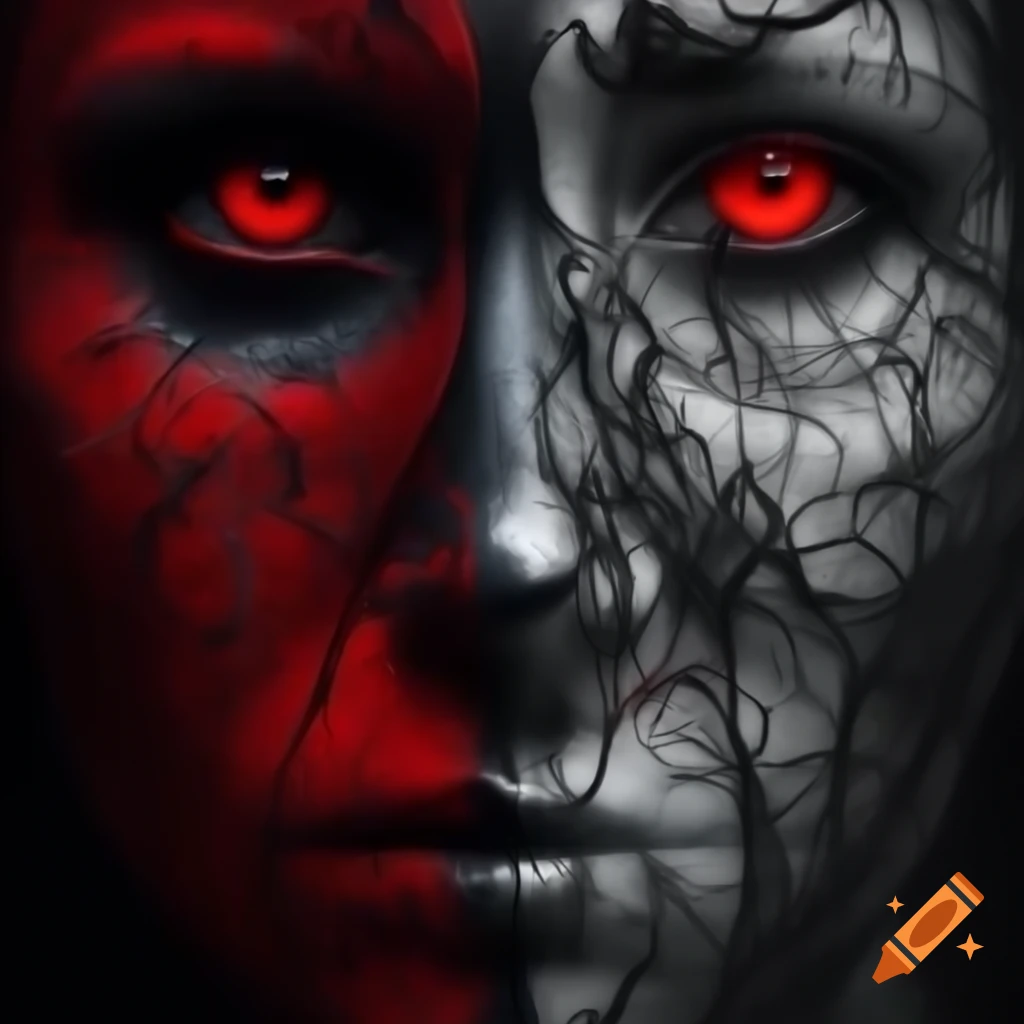 Intricate artwork of a tormented ghost depicting anxiety in black, red, and white