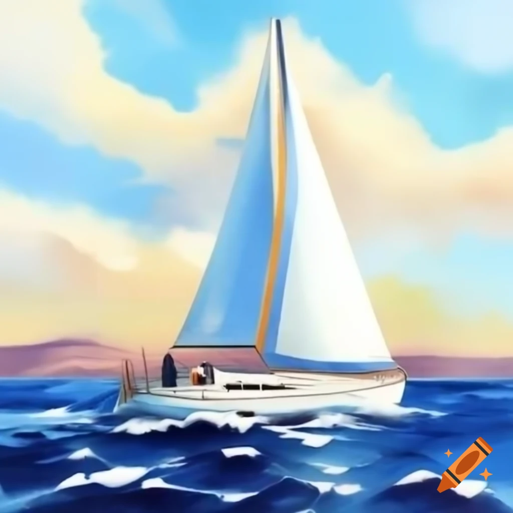 Beneteau yacht caught in a storm, watercolor style