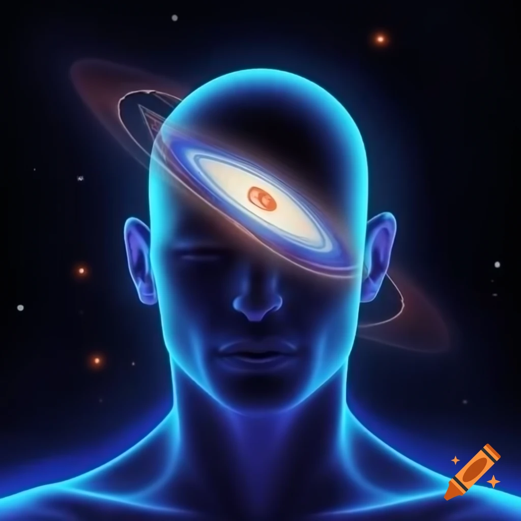 Concept of a superhuman in a space galaxy