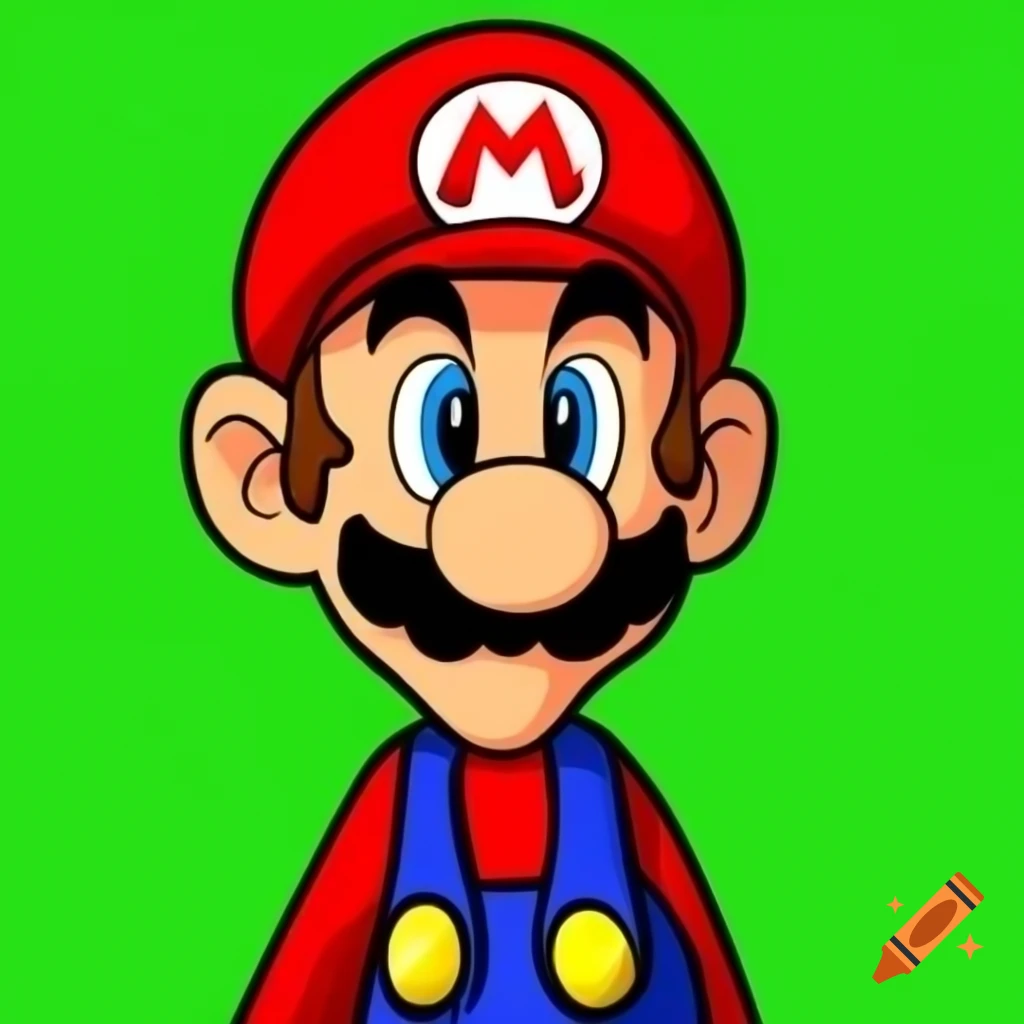 Super Mario in cartoonish art style with green background