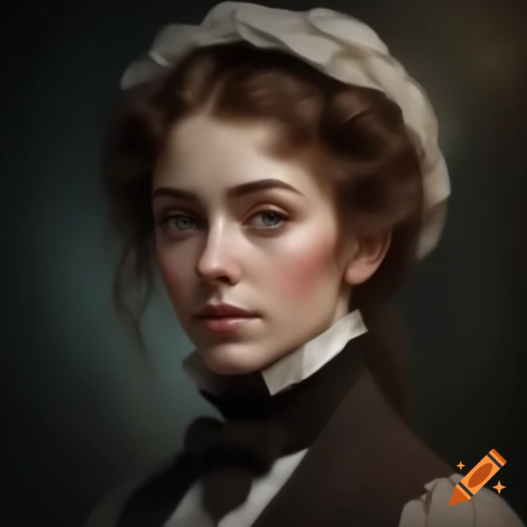 Delicate Victorian woman teacher realistic portrait