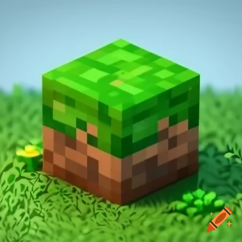 Minecraft grass block in pixelated style