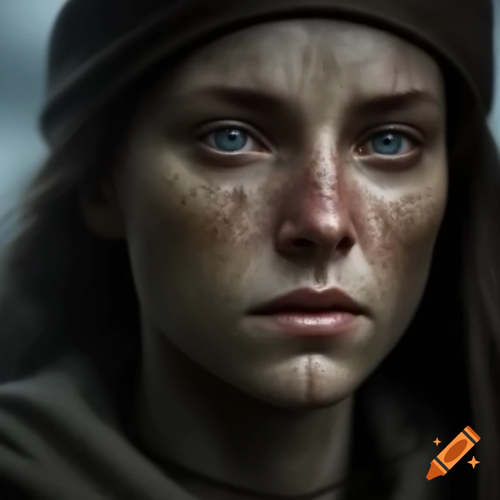 Realistic portrait of a medieval sailor with tanned, weathered skin