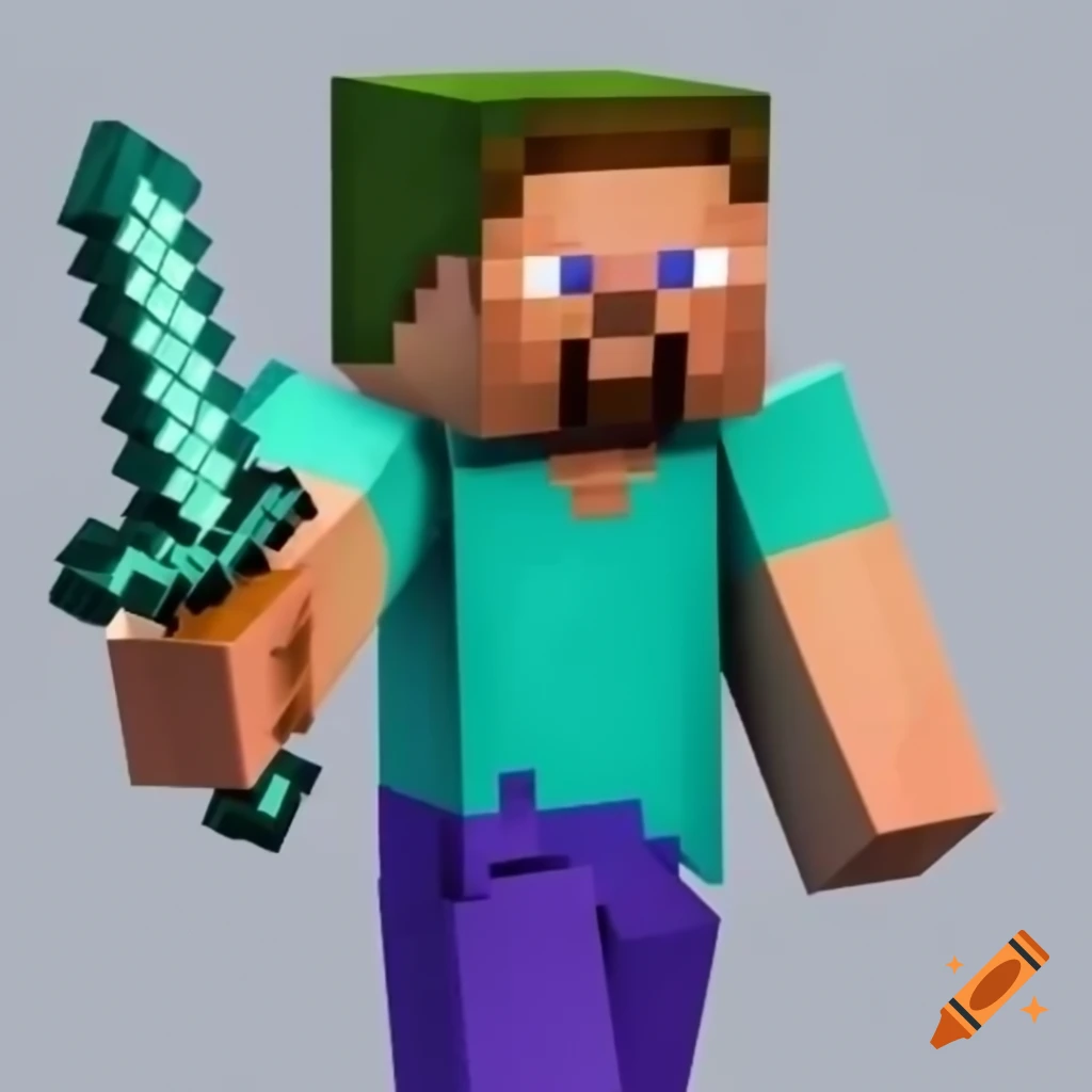 Minecraft Steve holding diamond sword and wearing iron chestplate