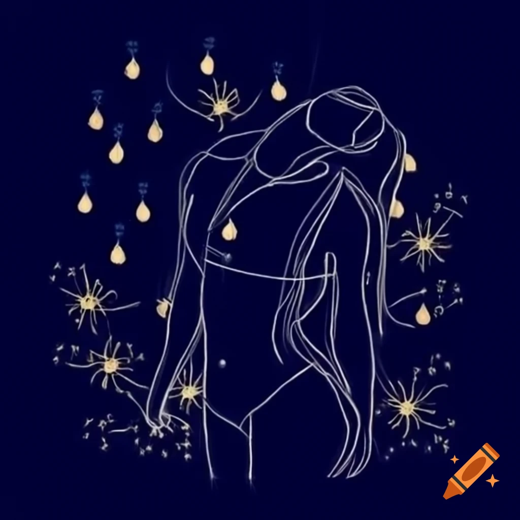 Outline of woman with string lights and flowers