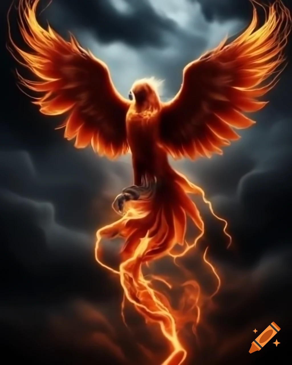 Realistic lightning forming the shape of a phoenix