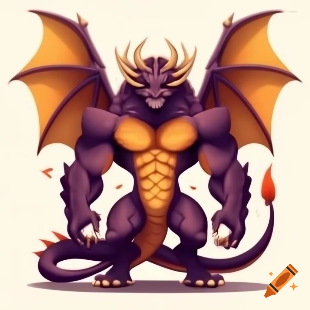 Full body muscular demon dragon character design