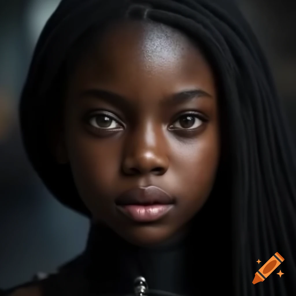 Hyper-realistic portrait of a girl with black features