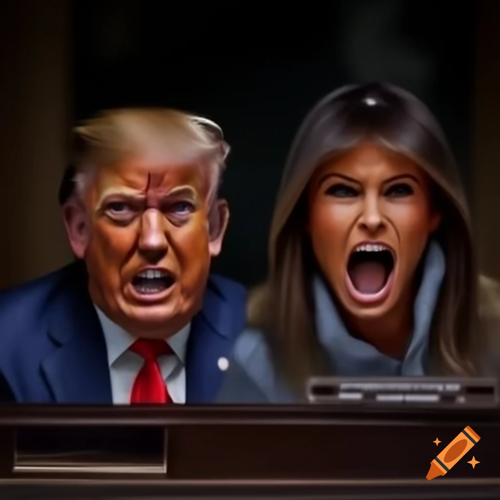 Melania Trump frowning and packing suitcase in detailed photorealistic style