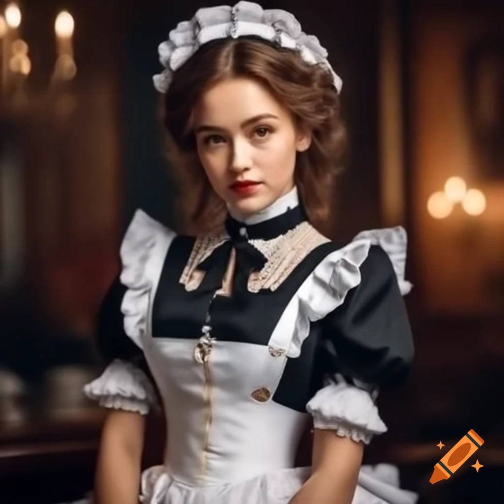 Victorian maid uniform with ruffles and lace, historical attire