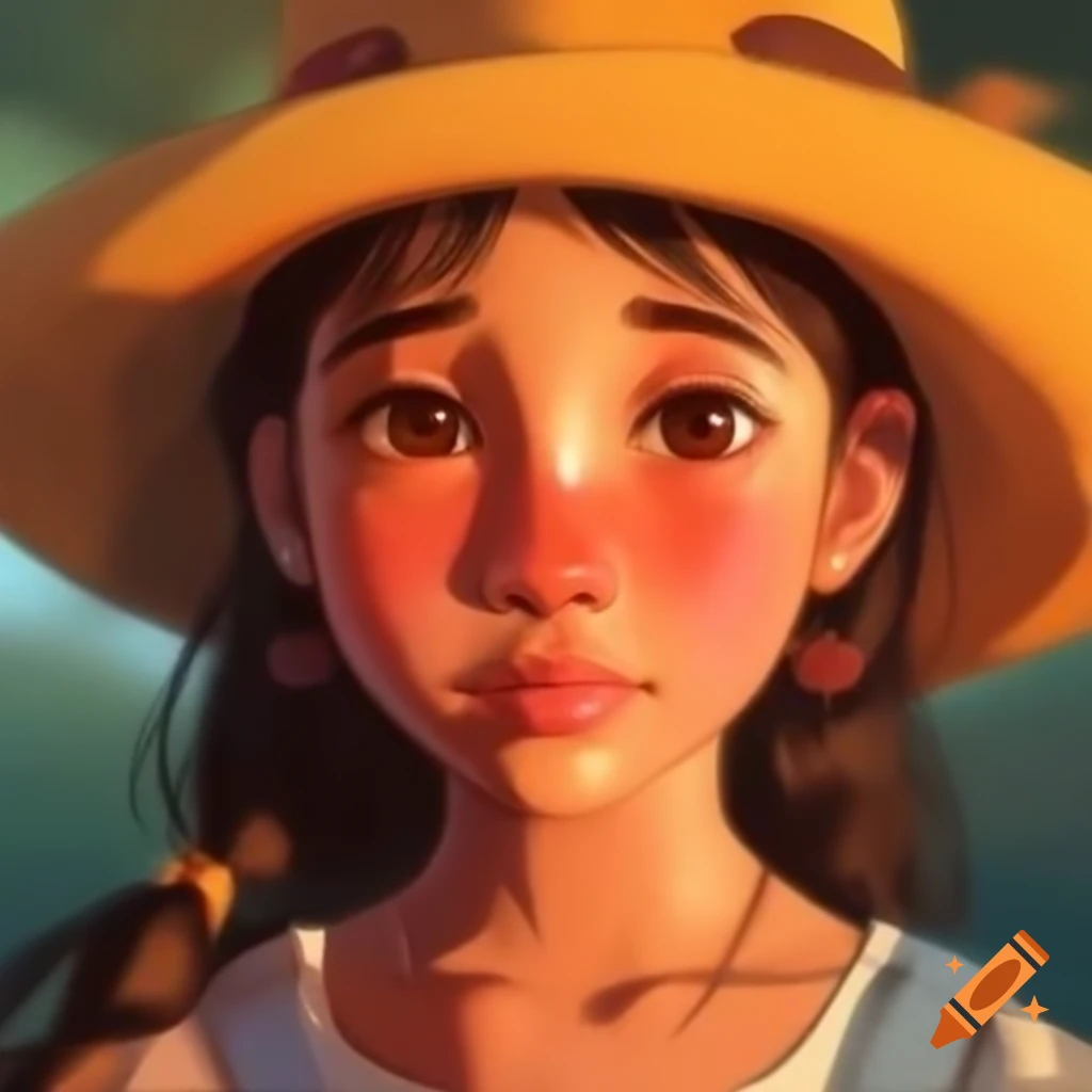 Close up of girl wearing sun hat in three-quarters view