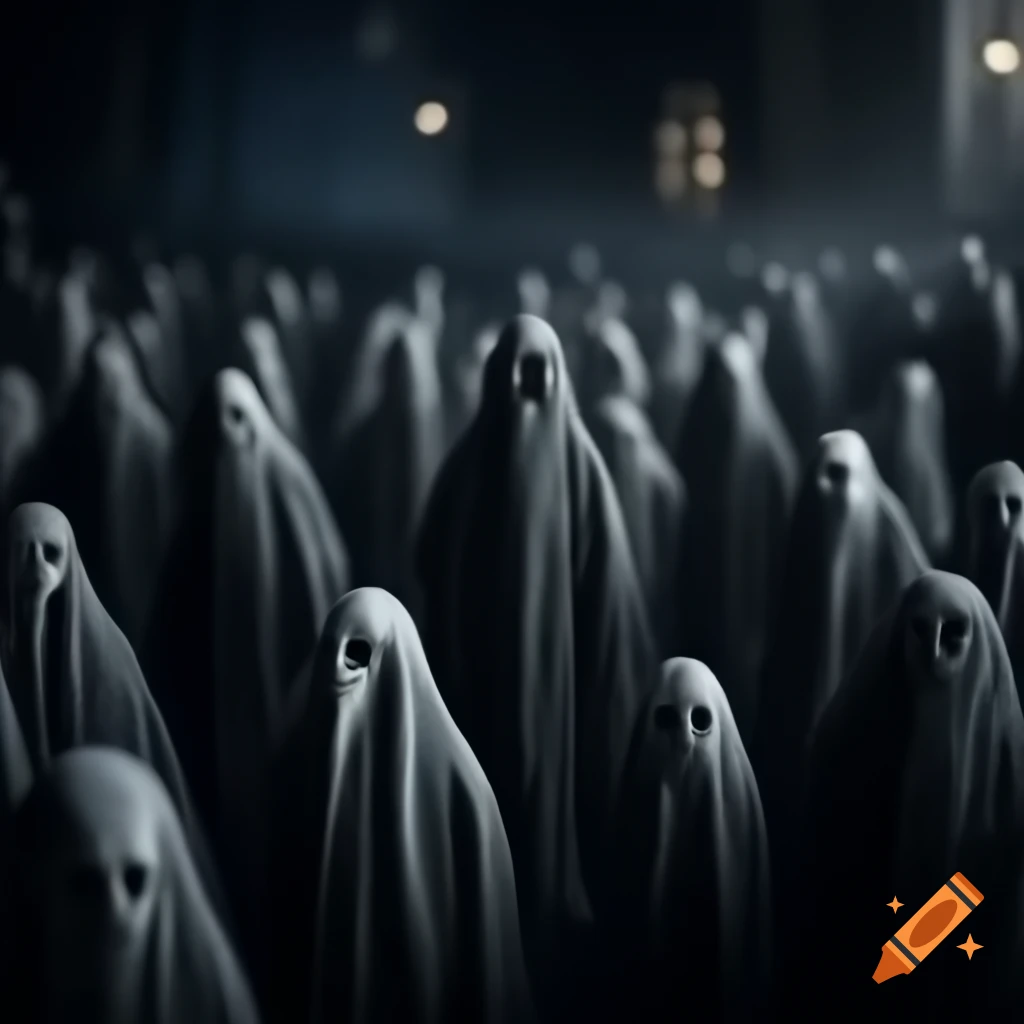 Dark vintage image featuring spooky ghosts in the night