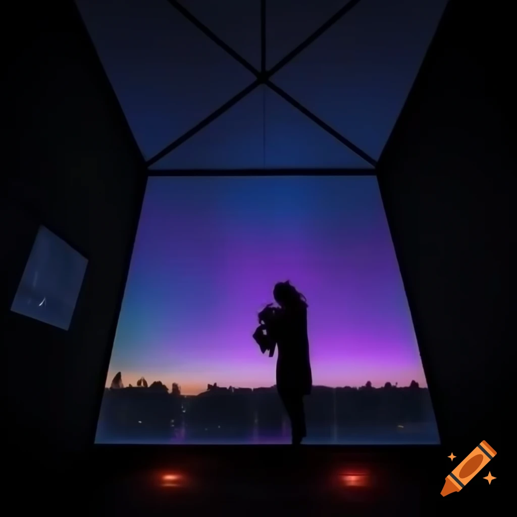 Dark gradient background with deep purple and electric blue highlights, featuring a silhouette