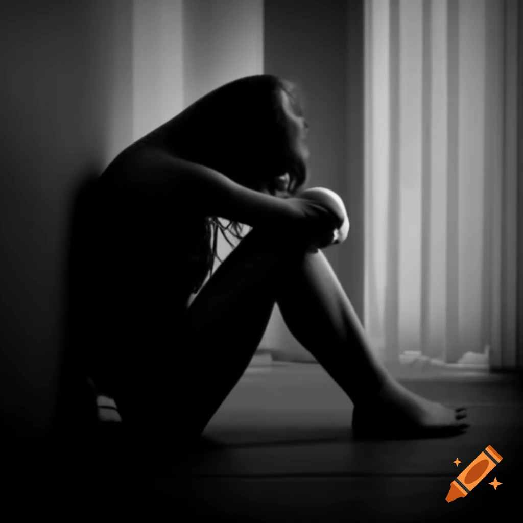 Girl sitting on corner with face hidden, crying