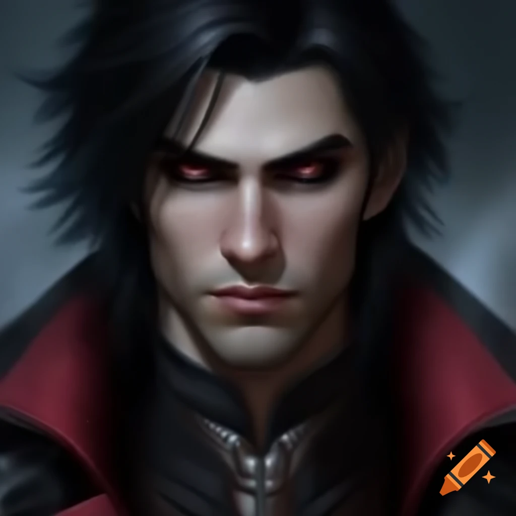 Italian male bard with dark hair and eyes, dressed in black and red attire
