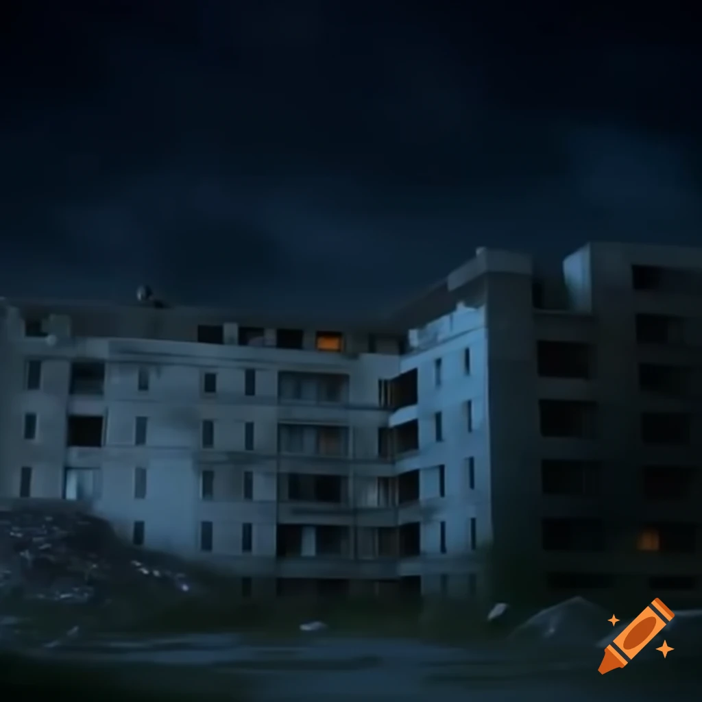 Abandoned psychiatric facility at night