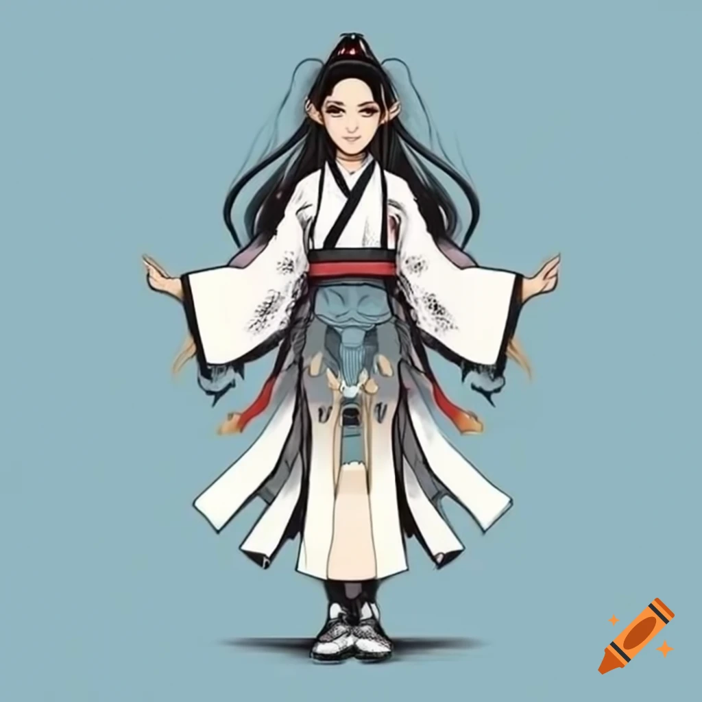 Martial arts heroine with long hair in 1800s Asian-inspired outfit