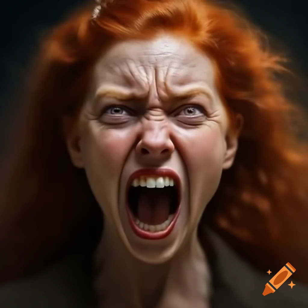 Ultra realistic portrayal of an upset redhead woman