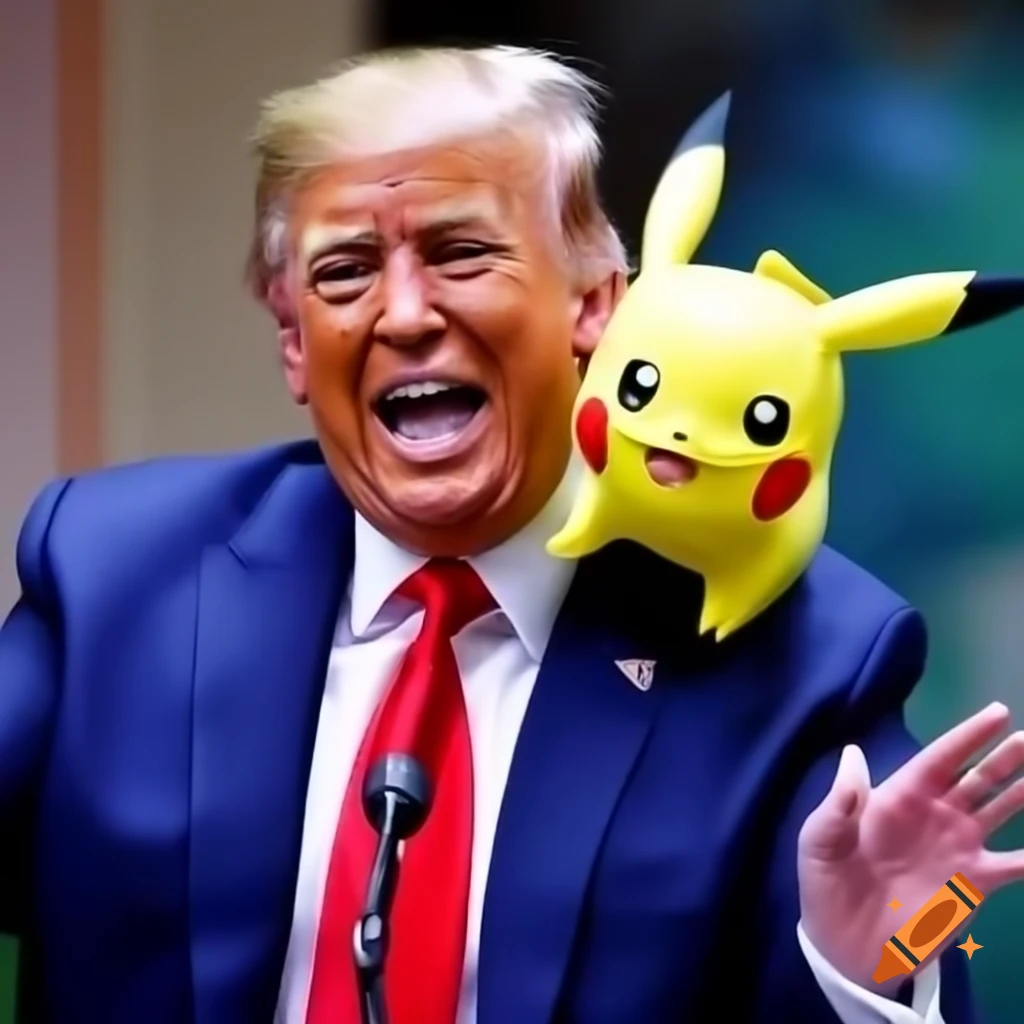 Trump as a Pokémon trainer in a playful setting