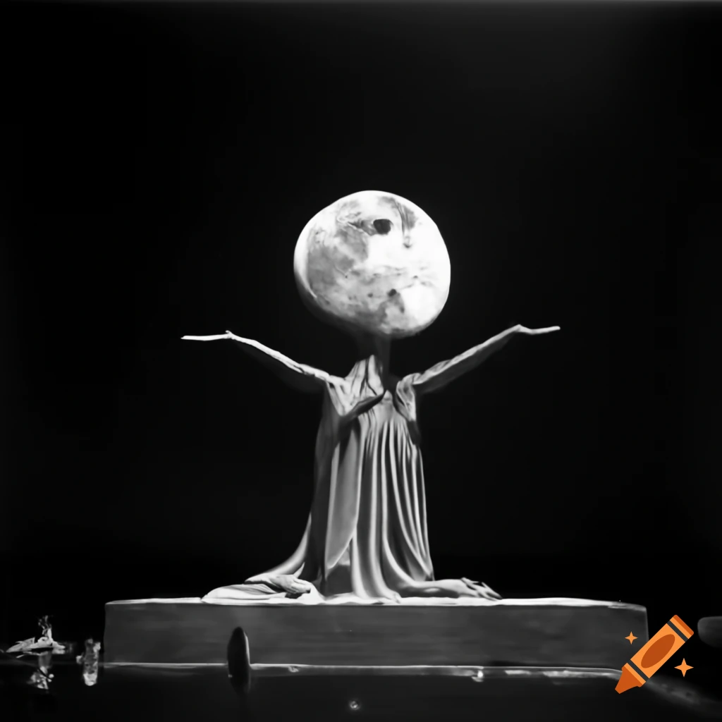 Life-like moon replica on plinth for worship