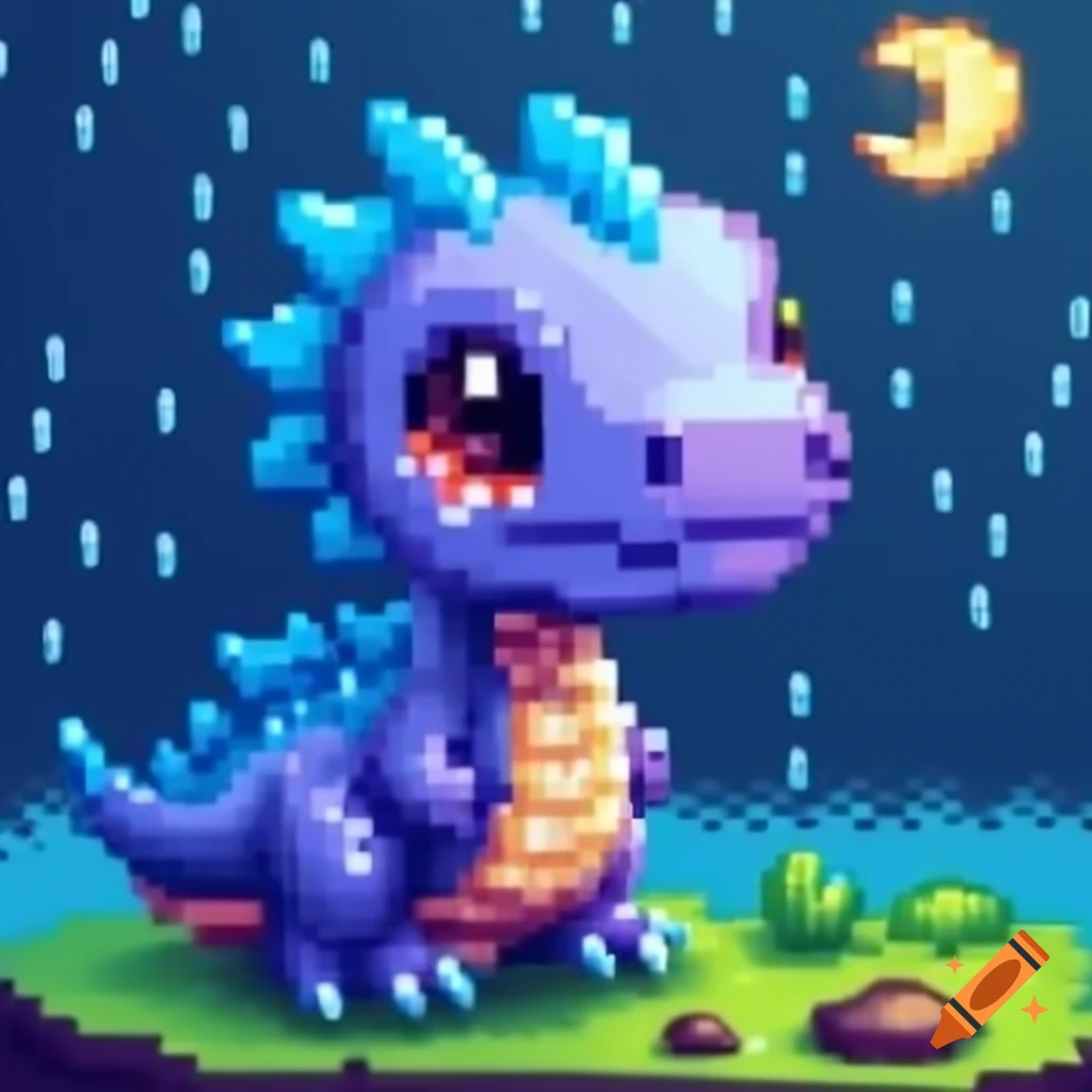 Pixel art of a baby rain dragon