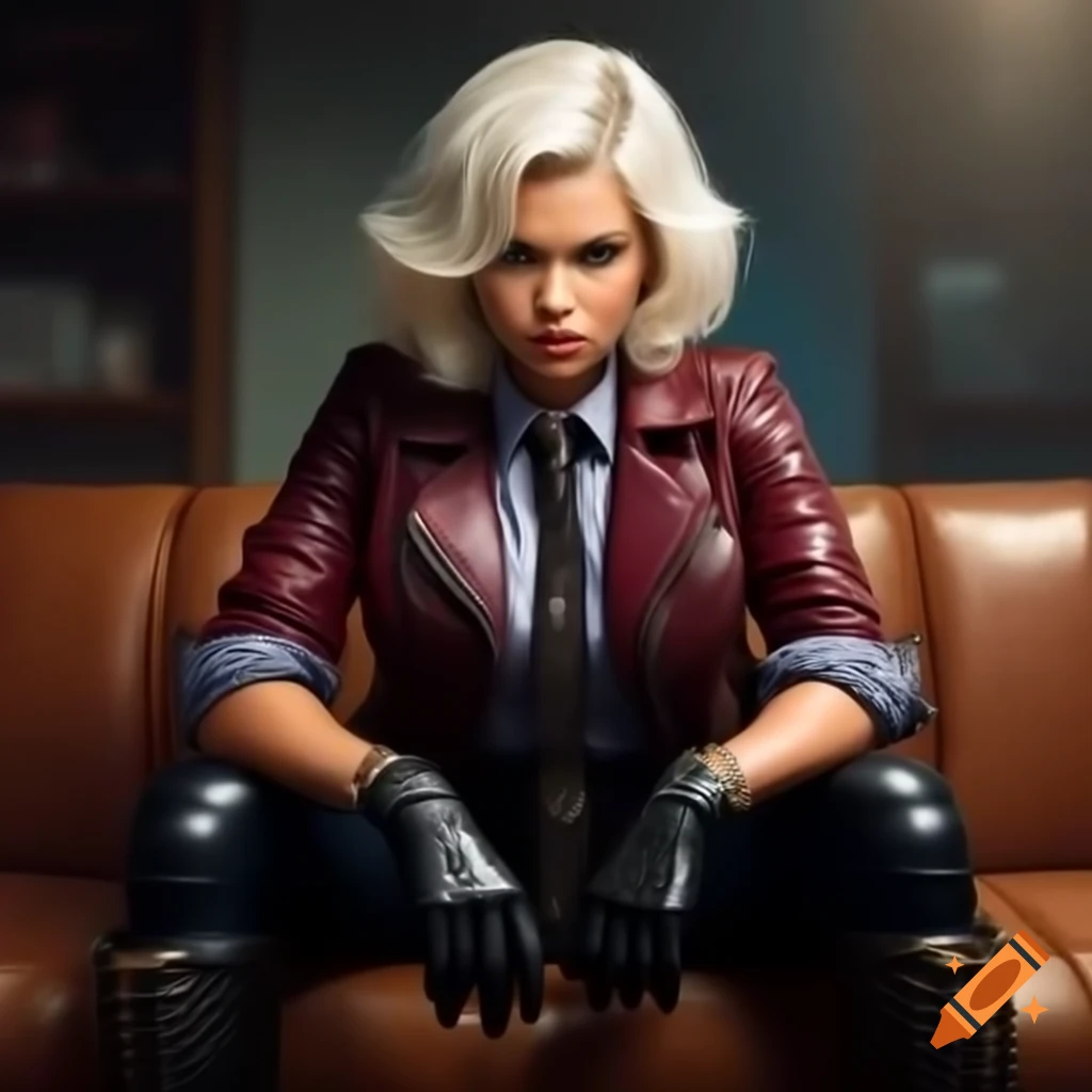 Comic panel featuring strong woman in punk outfit with leather jacket and shiny leggings