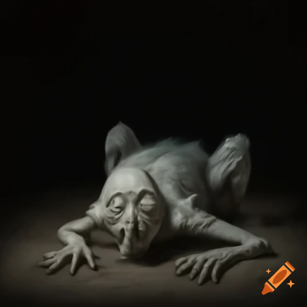 Grotesque creature in dark surroundings