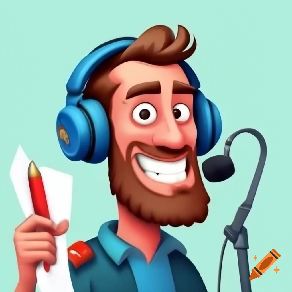 Cartoon logo of David Parenzo as a fun fantasy football mascot with headphones and giant pen