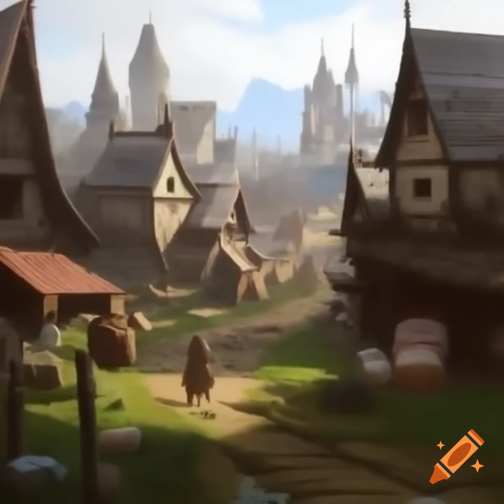 Bustling rural medieval town in the plainlands
