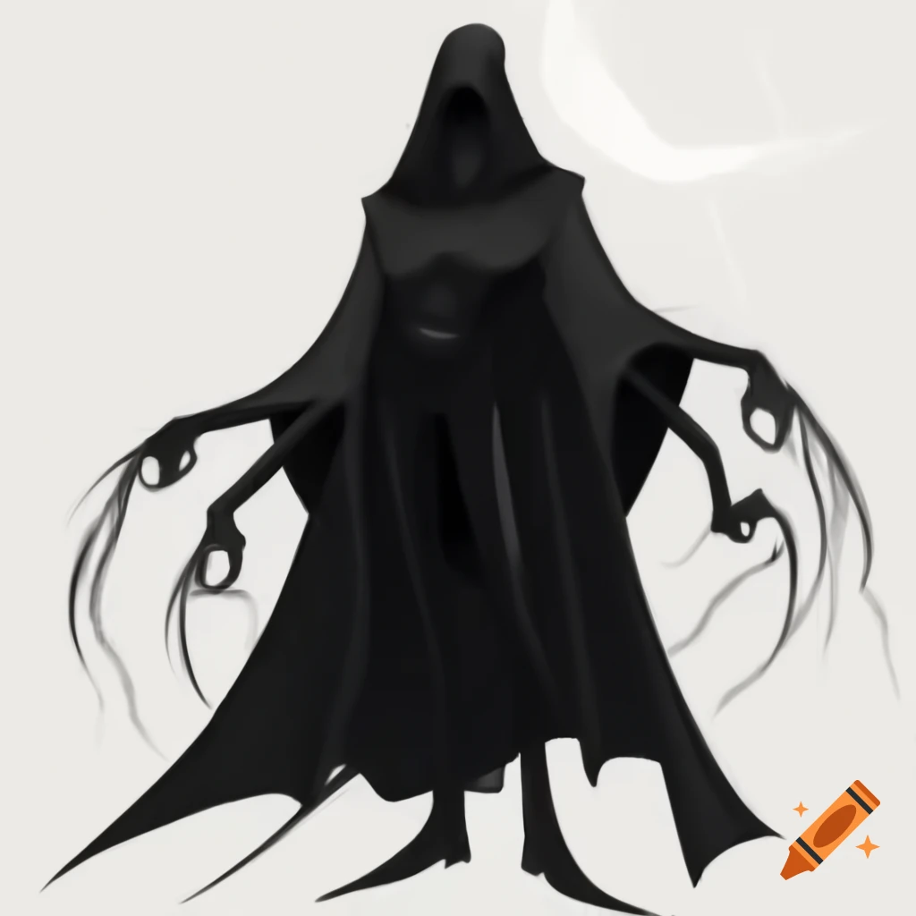 Gothic black cloak with shadowy hands, evoking a magical warlock aesthetic