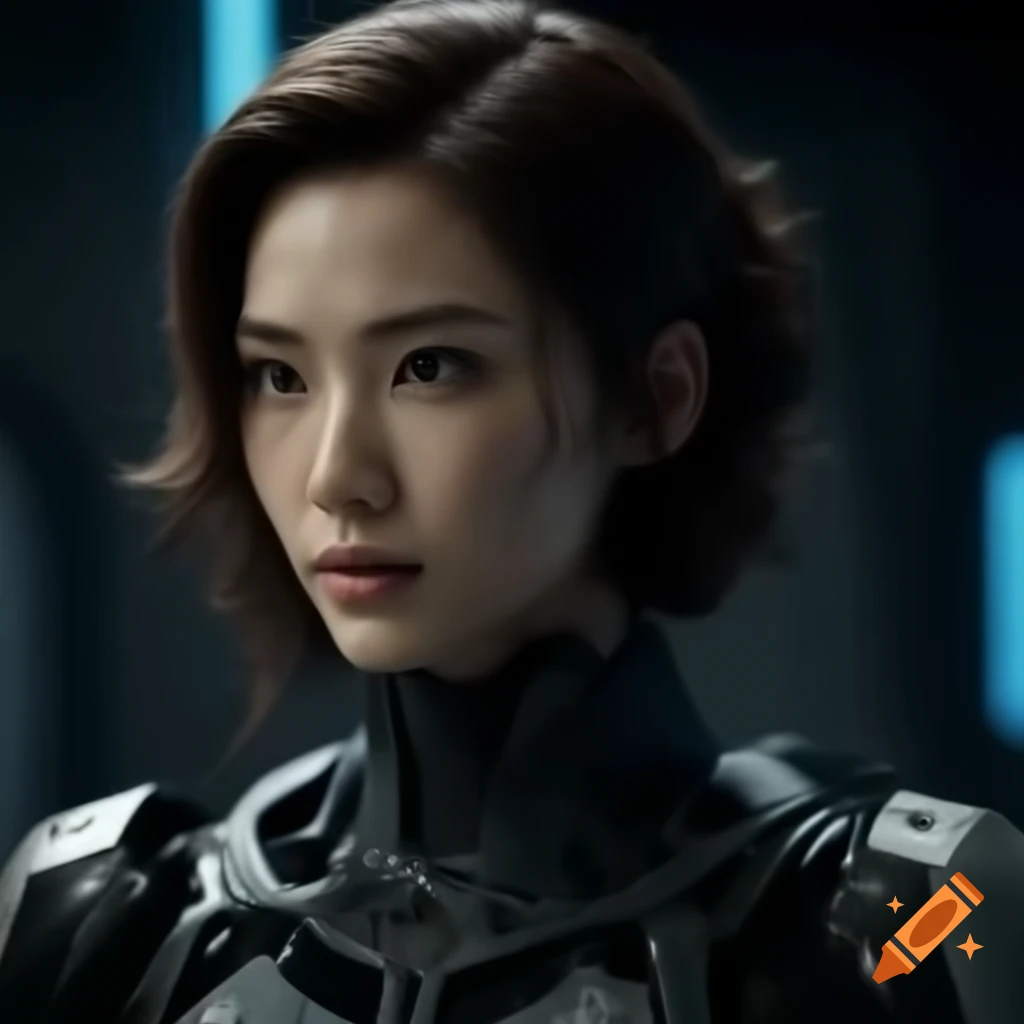 Futuristic female rebel fighter in rough attire