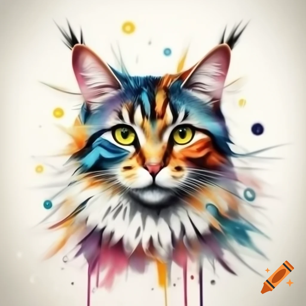 Colorful portrait sketch of a cat
