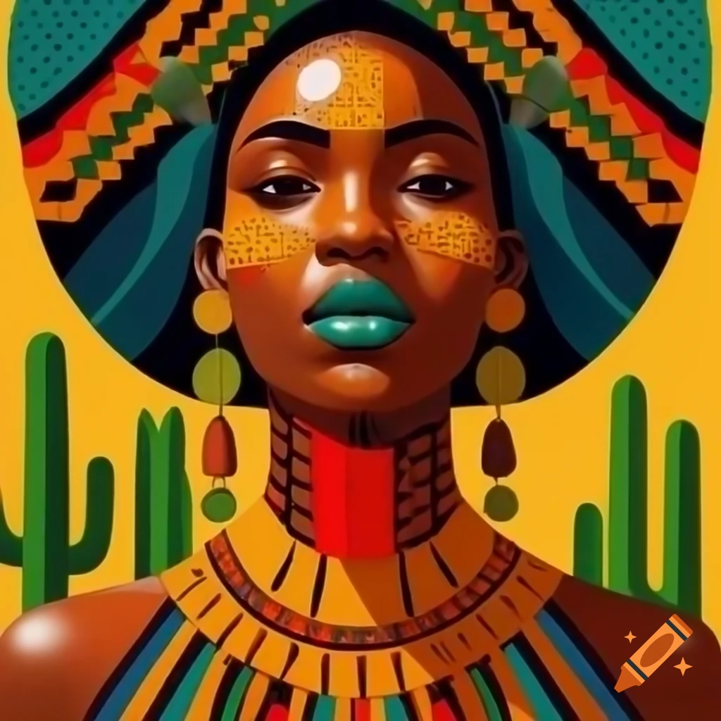 Vibrant African style painting showcasing cultural elements