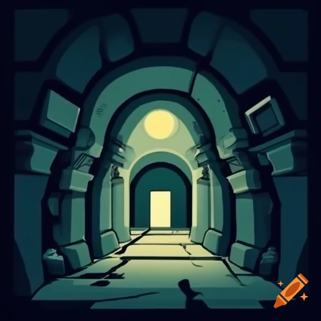 Vector art illustration of a dungeon corridor