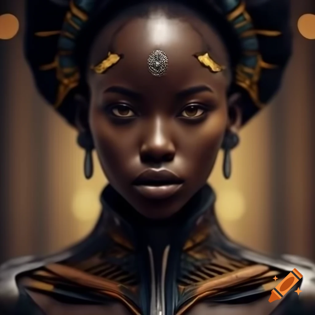 Photorealistic futuristic female rebel from Africa