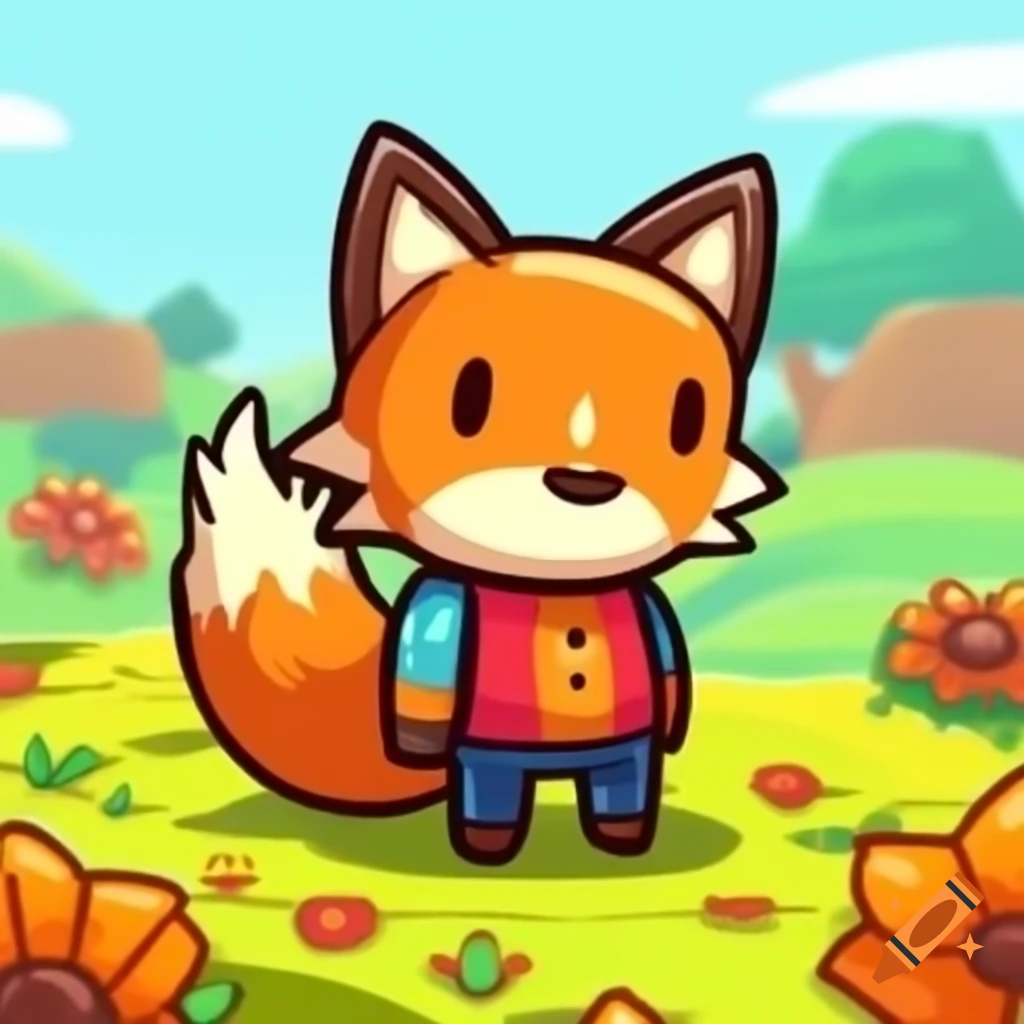 Fox in a field of flowers with Scribblenauts graphics